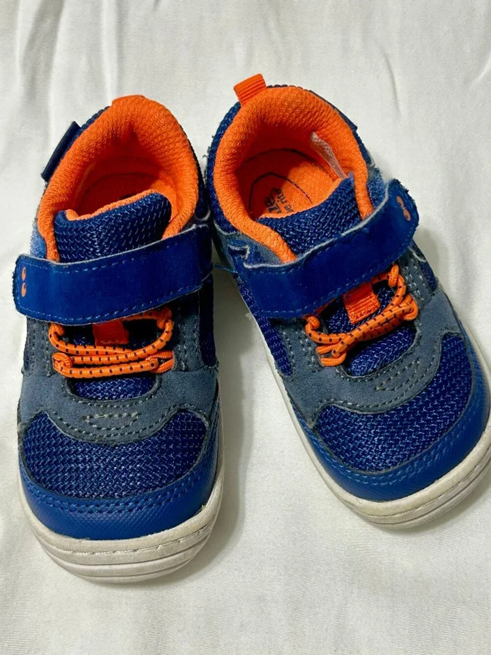 Size 4 Baby Surprize by Stride Rite Navy and Orange Velcro Sneakers Tennis Shoes
